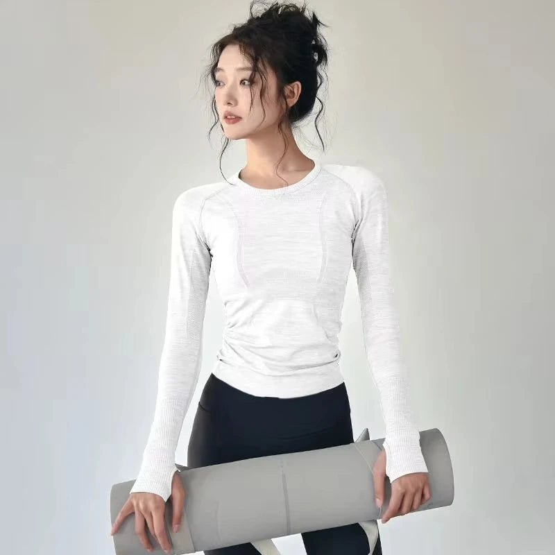 Yoga Clothes Trendy Brand Women's Sports Long-sleeved Tops Spring and Summer Slim Running Pilates Training Fitness Clothes