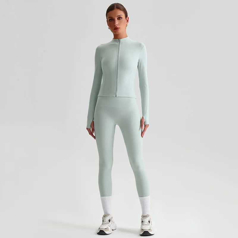 Yoga Jacket and Pants Set for Women Fitness Pilates Gym Wear Push Up Workout Activewear Outfit