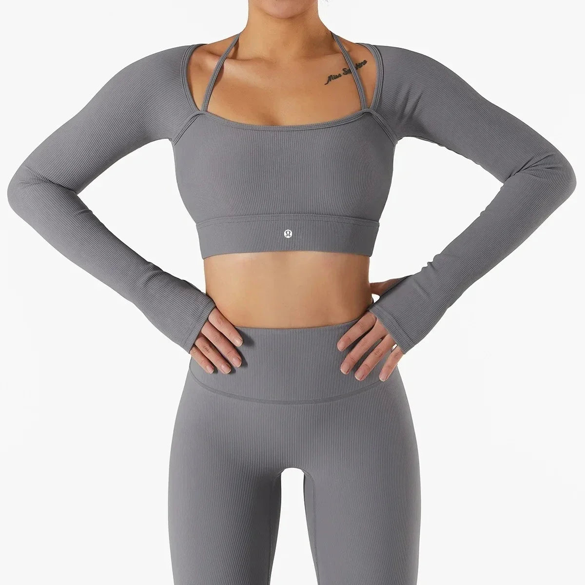 Europe and the United States threaded yoga clothing long-sleeved sports yoga vest one-piece yoga trousers female fitness
