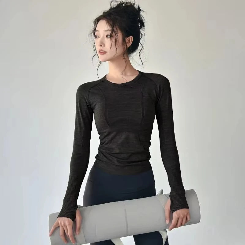 Yoga Clothes Trendy Brand Women's Sports Long-sleeved Tops Spring and Summer Slim Running Pilates Training Fitness Clothes