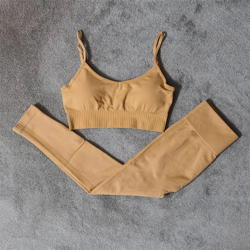 Fitness Yoga Set Seamless Sport Women's Sportswear High Waist Leggings Workout Outfits Two Piece Shorts Sets Womens Gym Clothing