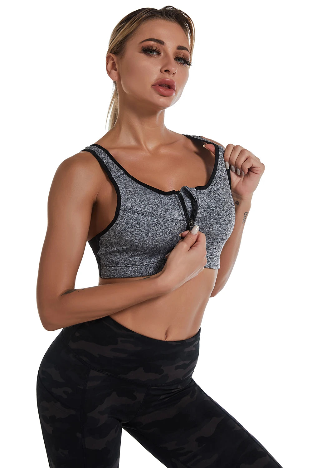 Plus Size Women Zipper Sports Bra Shockproof Tank Top Yoga Underwear for Sporty Bodybuilding Running Sport Bras