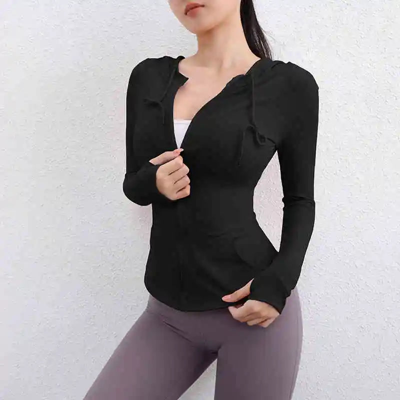 Women Clothing Long Sleeve Yoga Top With Full Zip Breathable Lightweight Yoga Fitness Wear
