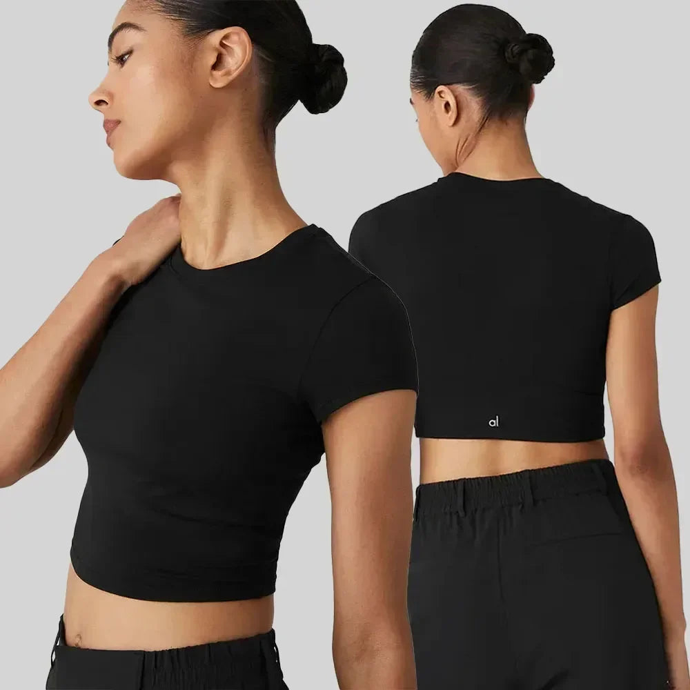 Running Exercise Yoga Clothes for Women Fashion Solid Slimming Tight T-shirt Summer Fitness Training Short Sleeved Crop Top