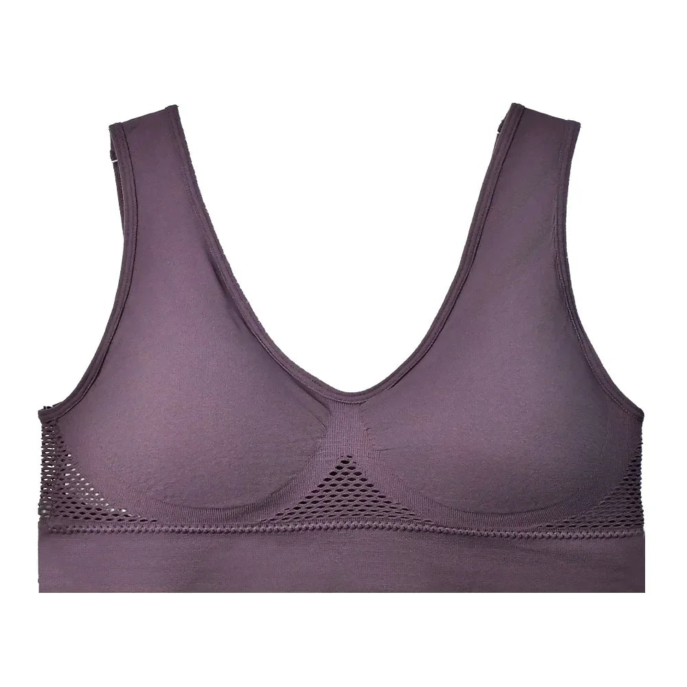 Sexy Womens Sport Bra Shockproof Running Padded Mesh Wireless Vest Top Solid Breathable Girl Yoga Push Up Training Bra Underwear