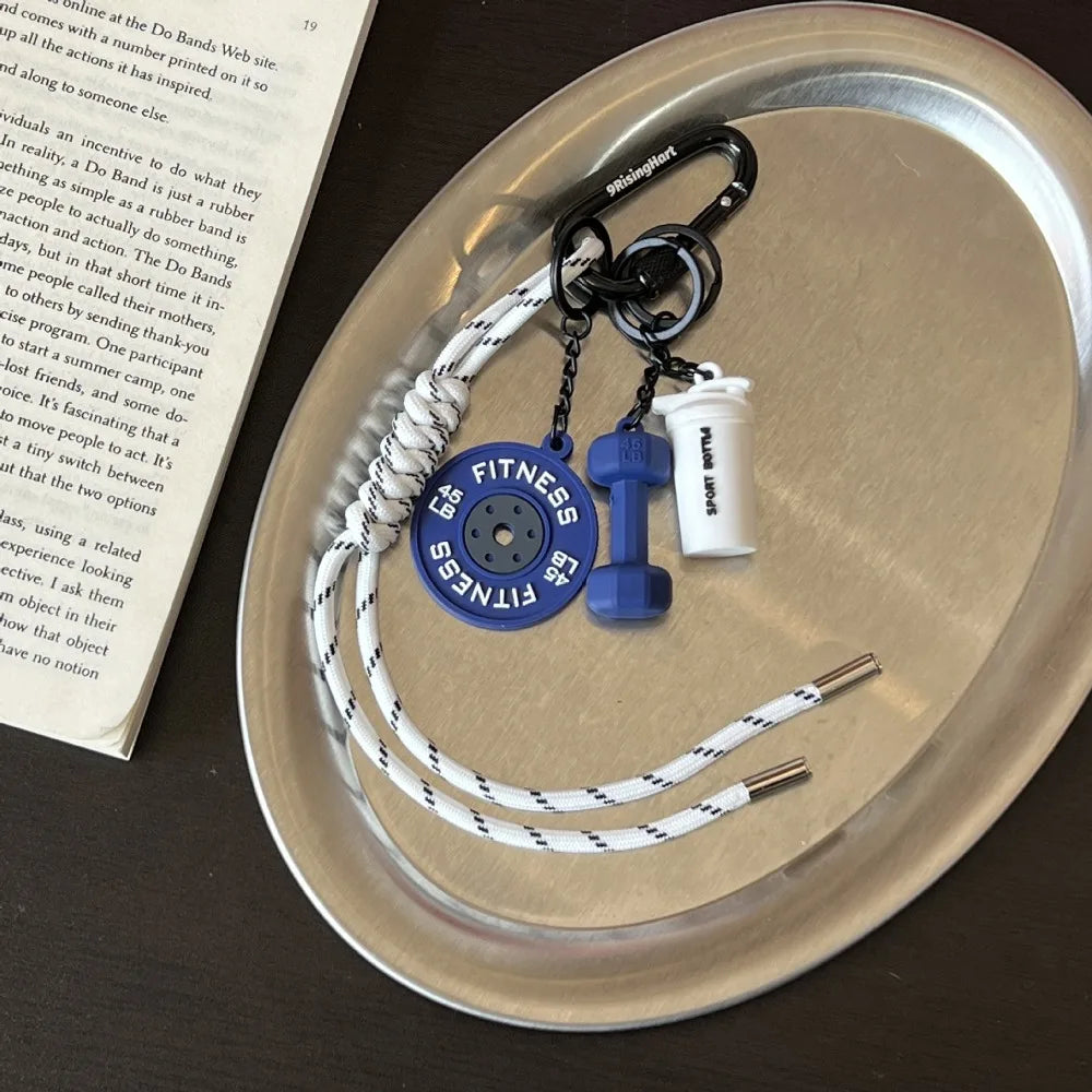 Mini Barbell Plates Key Chain with D-shaped Buckle Kettlebells Simulation Dumbbells Keyring Water Cups Creative