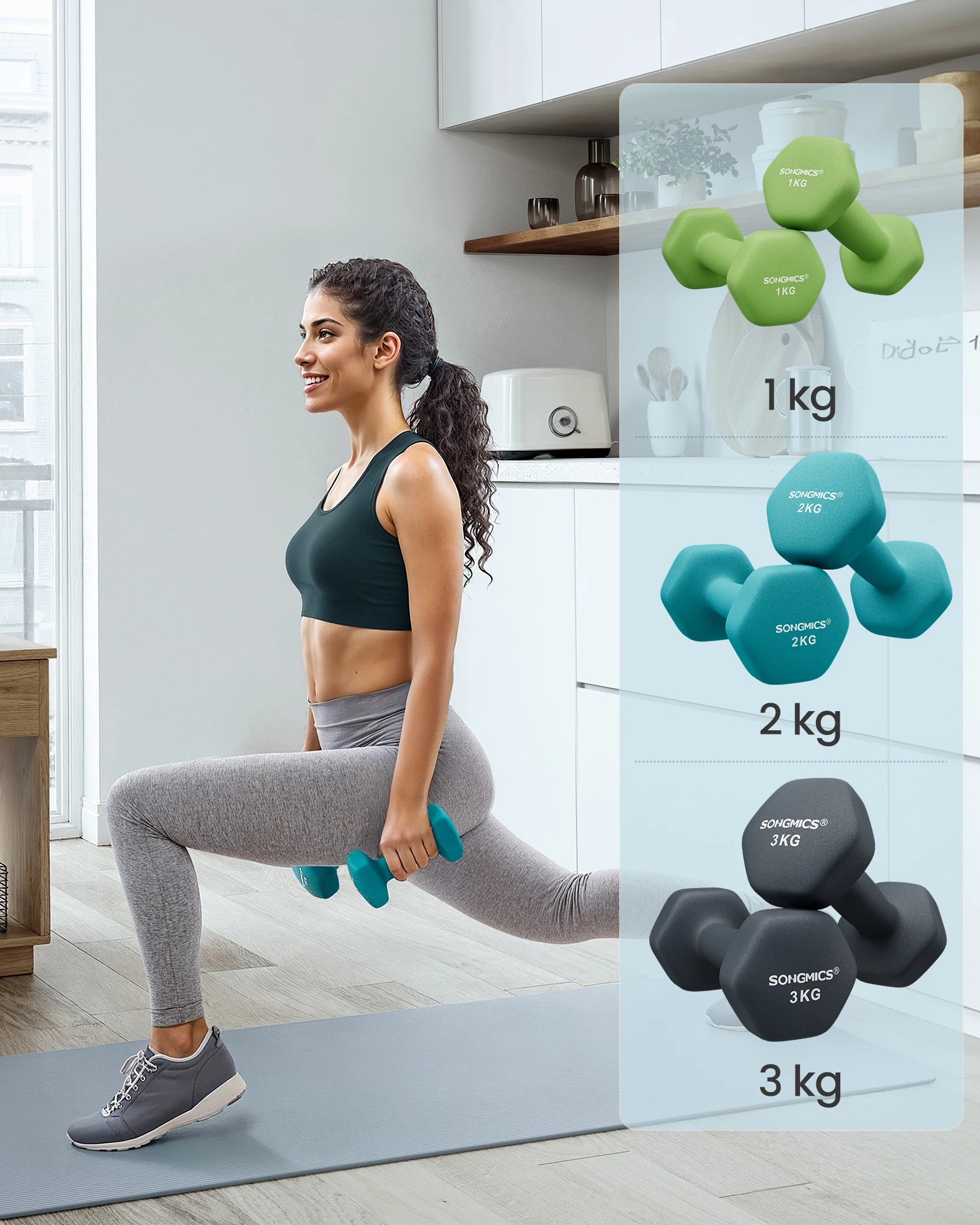 SONGMICS dumbbell set short dumbbells dumbbell set 12kg hexagon neoprene dumbbells