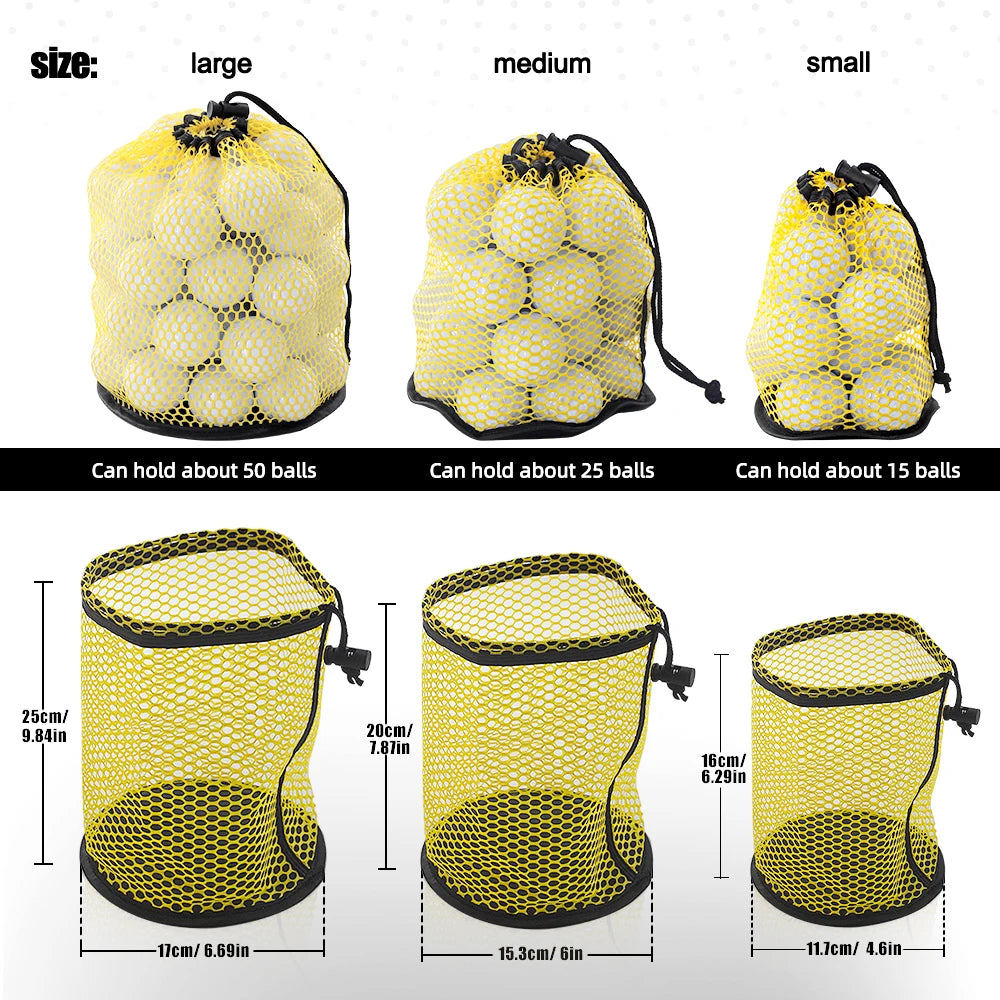 Portable Multipurpose Sports Mesh Net Bag Golf Ball Organizer Bag Drawstring Pouch Golf Sports Supplies Can hold 12/25/50 Balls
