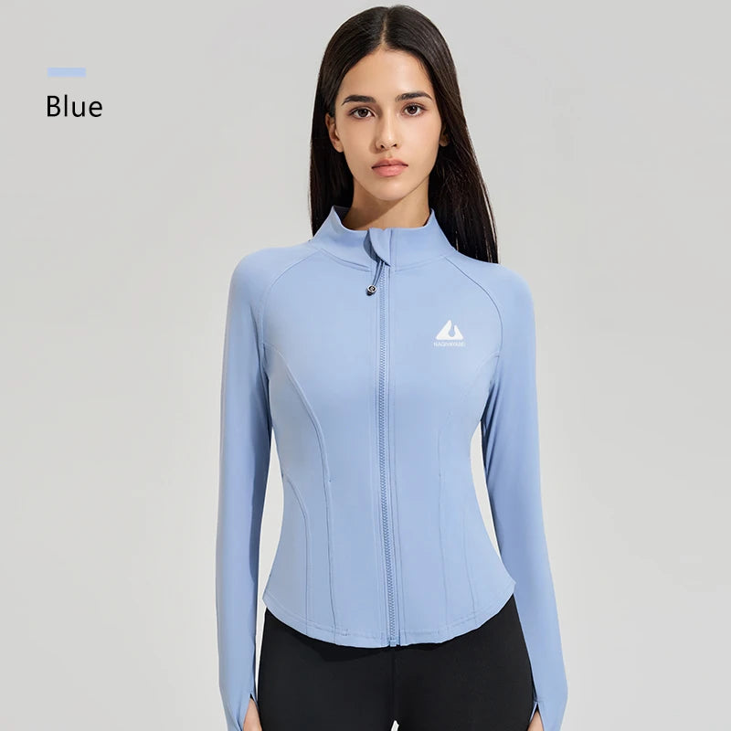 Exercise jacket yoga fitness clothing long-sleeved women four seasons running fast dry tight tops gym yoga jacket