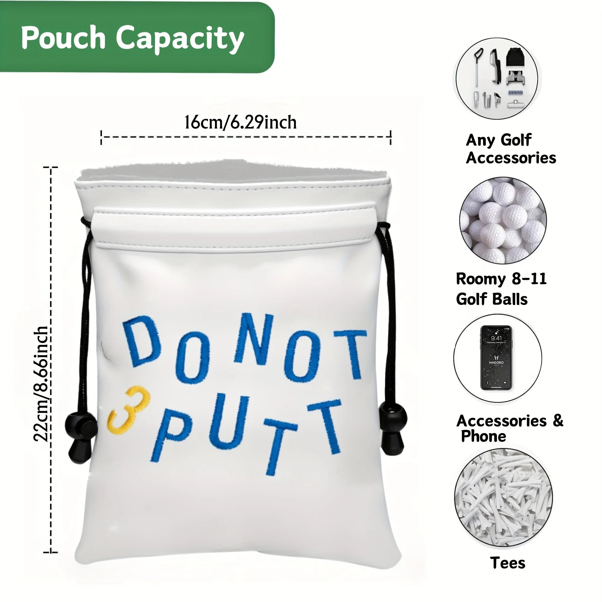 Golf Valuables Bag Made of, Featuring a Drawstring Closure. This Portable Pouch Is Perfect for Golf Balls. Ideal for Golfers, It