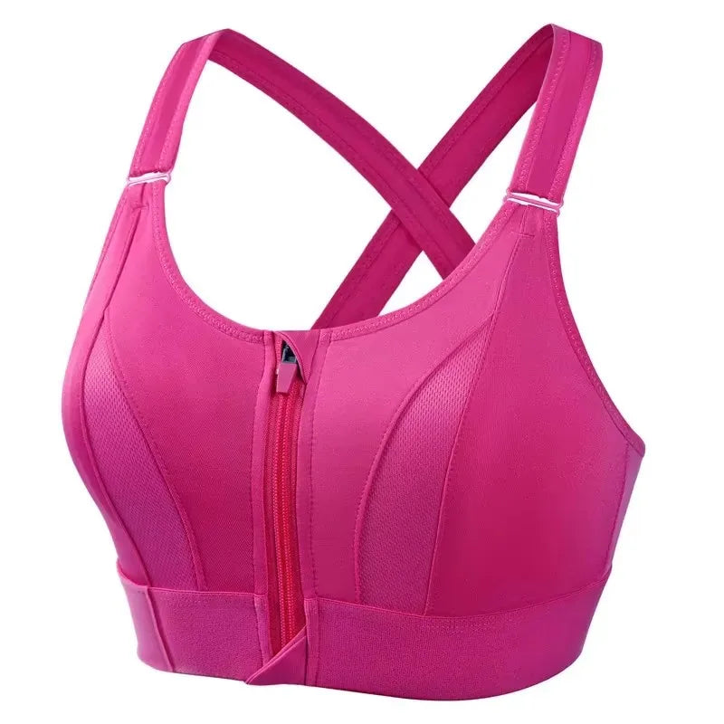 S-5XL Bras For Women Sports Front Zipper Adjustable Strap Shockproof Elastic Fitness Athletic Brassiere Slim Yoga Crop Top