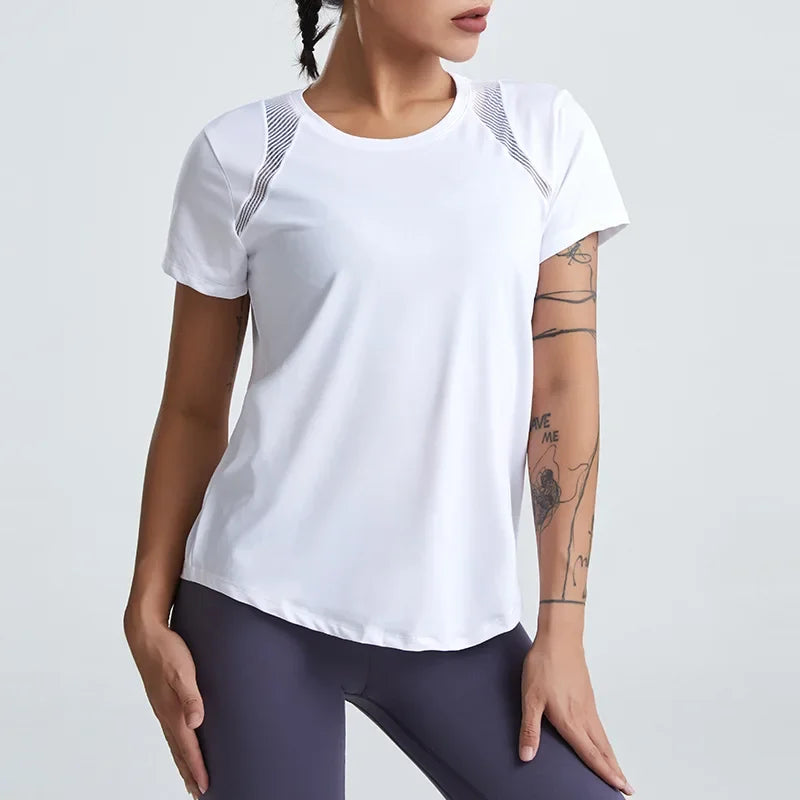 Loose Yoga Clothes Tops Short-Sleeved Running Quick-Drying Clothes T-Shirts Short Sports Hollow Fitness Clothes Women's