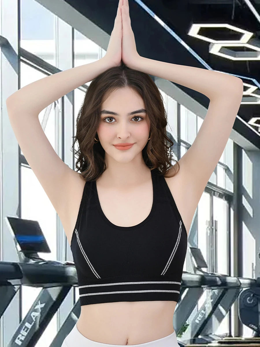 Sports Bra for Women, Back Padded Strappy Sports Bras Medium Support Yoga Bra with Fixed Cups