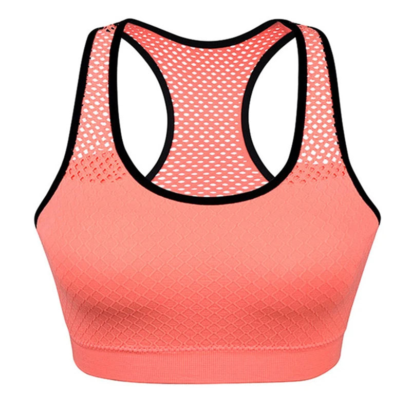 Sports Bra Breathable Mesh Hollow Out Sport Top Seamless Fitness Yoga Bras Women Gym Top Running Vest Shockproof Crop Top