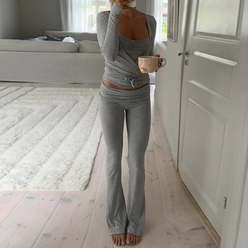 Yoga Workout Outfits Ladies Casual Slim Fit Bandage Crop Tops T-shirt + Fitness Legging Pants Women 2 Piece Sporty Matching Set