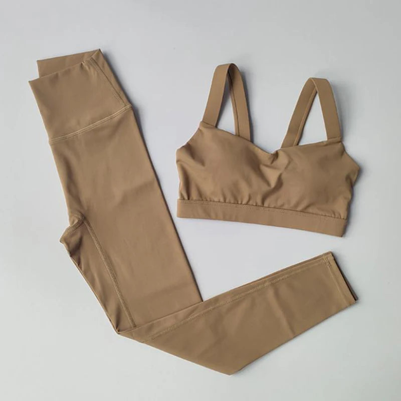 Women's Yoga Fitness Suit Fixed One-Piece Sports Bra Nude High Waisted Hip Lifting Pants Activewear Gym Workout Clothes
