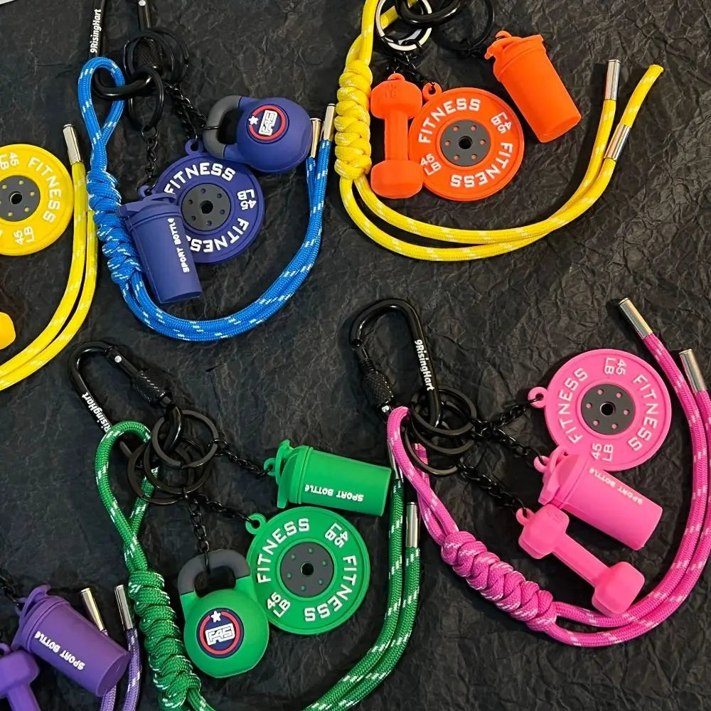 Mini Barbell Plates Key Chain with D-shaped Buckle Kettlebells Simulation Dumbbells Keyring Water Cups Creative