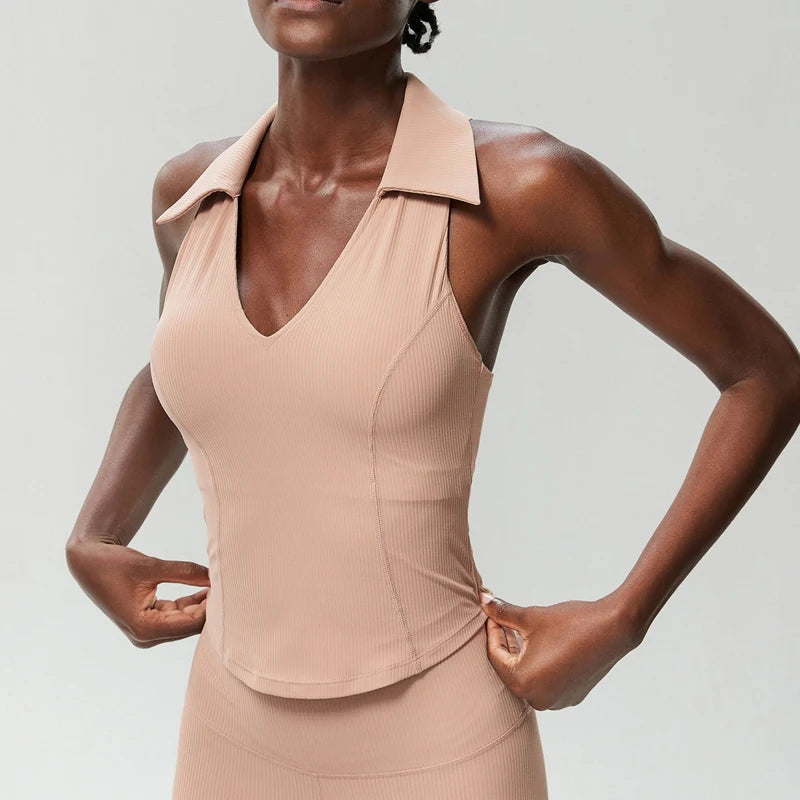 Sleeveless Fitness Yoga Shirt Women Summer Slim Fit V-Neckline Gym Running Top Breathable Quick Dry Sportswear Workout Clothes