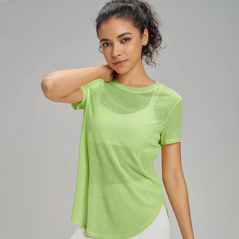 Hollow loose yoga hoodie fitness leisure sports short sleeve mesh breathable lightweight yoga clothing women