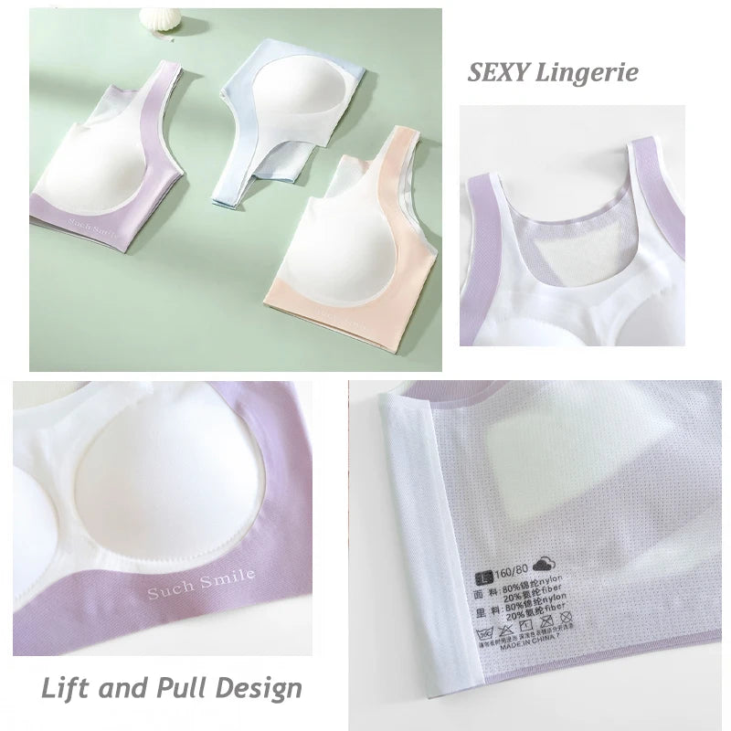 Women Sports Bras Fixed Cup Brassiere Wireless Padded Stretch Tank Tops Girls Vest Ultra Thin Breathable Lingerie Large Size