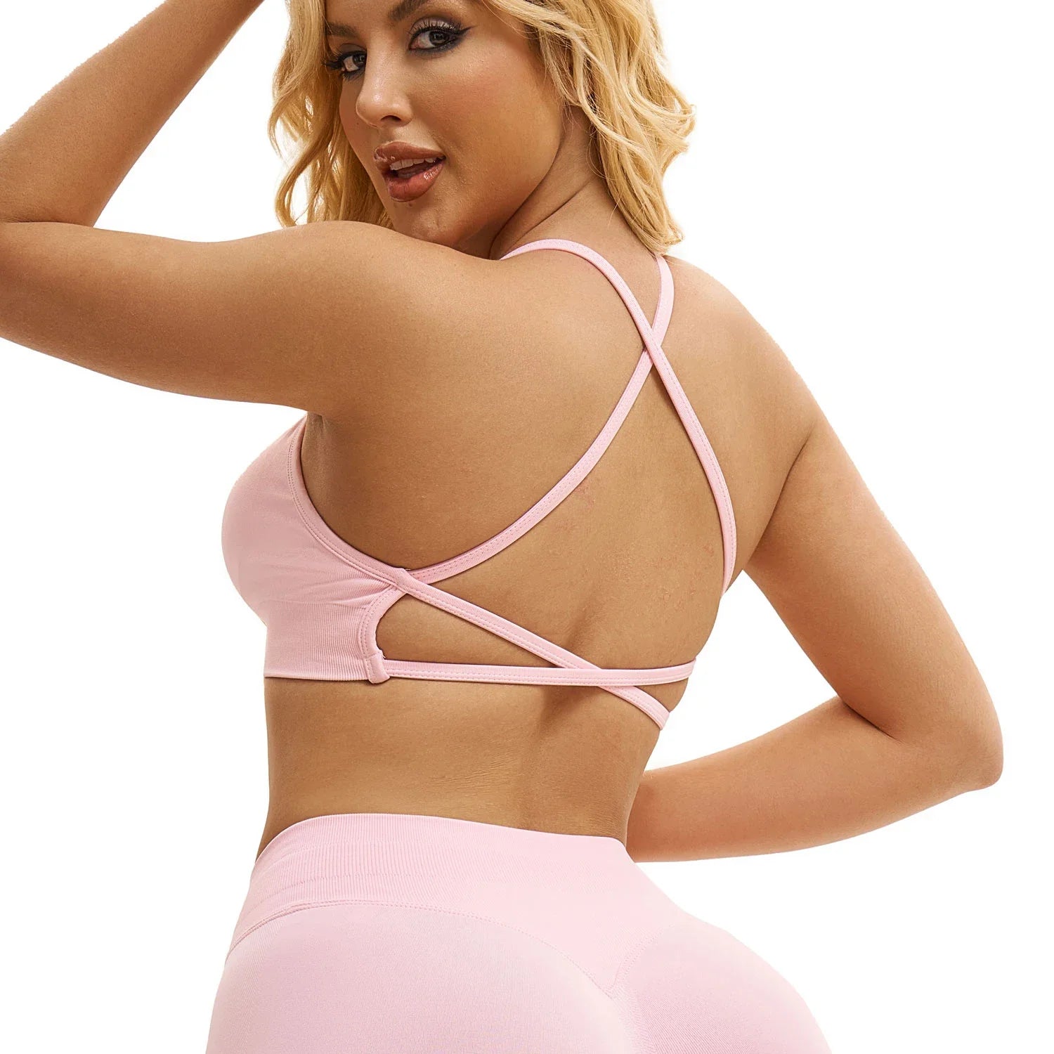 Backless Sports Bra High Support Fitness Underwear Back Cross Gym Crop Top Women Training Running Workout Seamless Bras