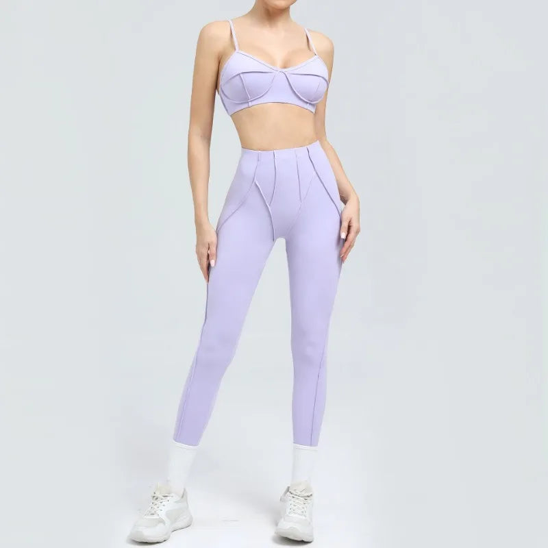 Yoga Sports Fitness Sets High Waist Hip-lifting Trousers Open Back Bra Suit Casual Running Workout Gym Leggings Sexy Sets Women