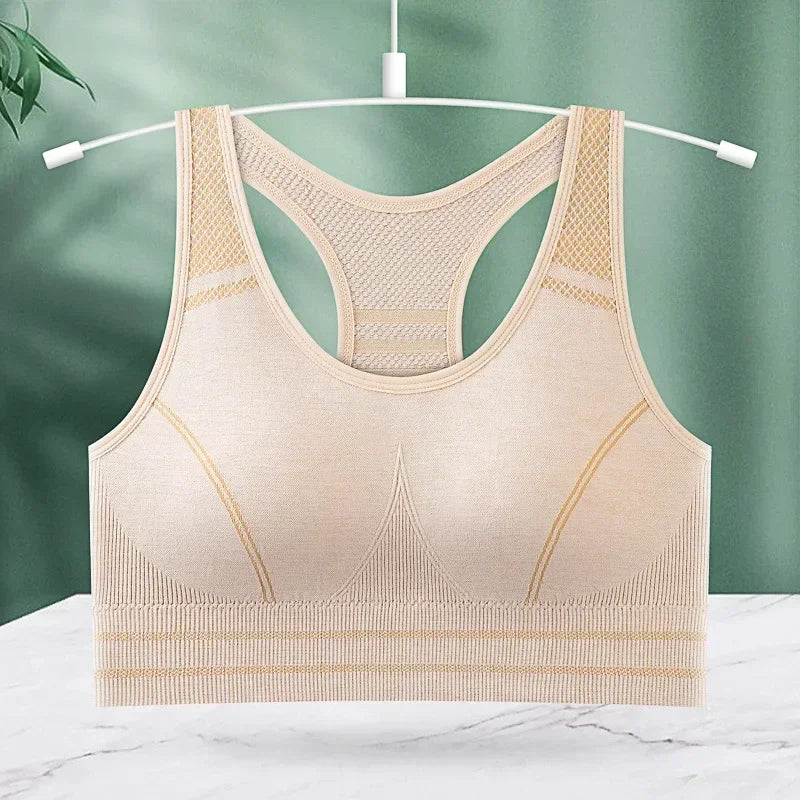 Sports Bra for Women, Back Padded Strappy Sports Bras Medium Support Yoga Bra with Fixed Cups