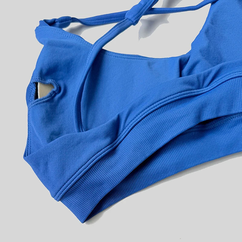 Strappy Bra Top Women High Support Cross Back Sport Seamless Padded Bras Scrunch Workout Gym Fitness Tank Tops