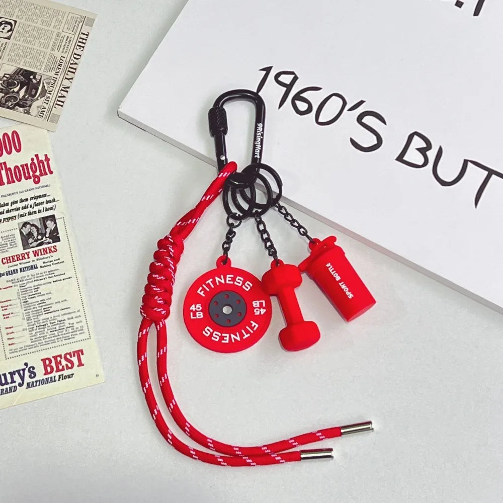 Mini Barbell Plates Key Chain with D-shaped Buckle Kettlebells Simulation Dumbbells Keyring Water Cups Creative