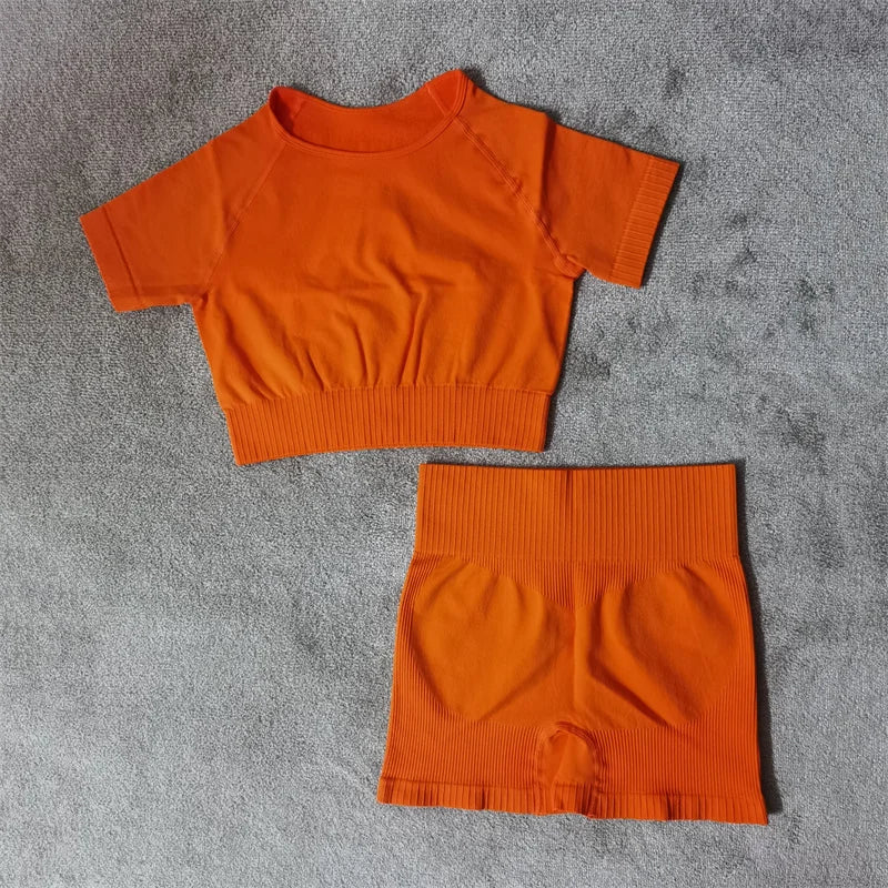 Fitness Yoga Set Seamless Sport Women's Sportswear High Waist Leggings Workout Outfits Two Piece Shorts Sets Womens Gym Clothing