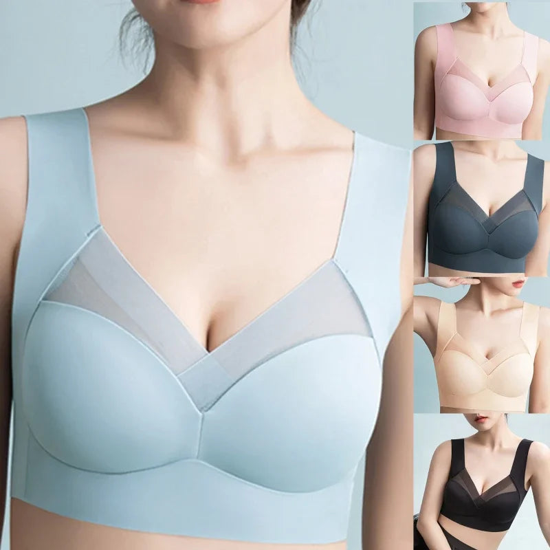 Sports Bras Women Breathable Bra Wireless Sexy U Back Inner Push Up Seamless Stitching Mesh Top Bra Without Bones Frame Bras