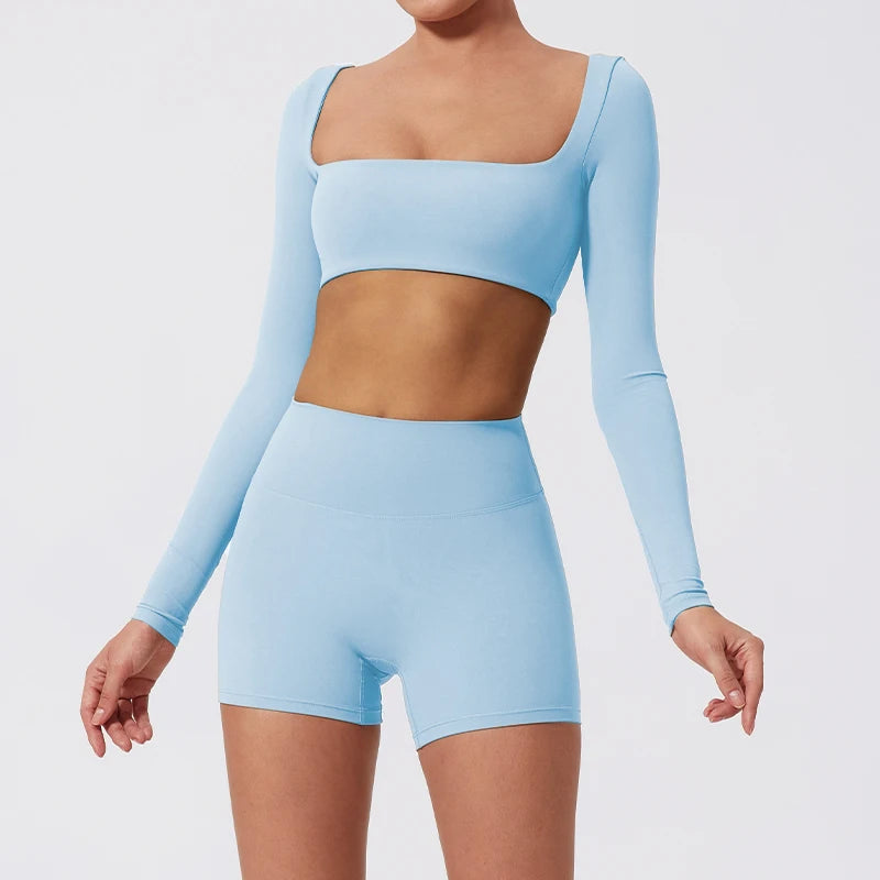 New Long sleeve Shirt Sports Set Women Fitness Tights Yoga Set Crop Top Running High Waist Gym Set Womens Outfits Yoga Clothing