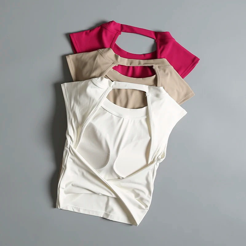 Sports Bras Anti-shock Sports Vest with Chest Pad Hot Girl A-shaped Waist-closed Sleeveless Hollow Outer Wear Fitness Yoga Vest