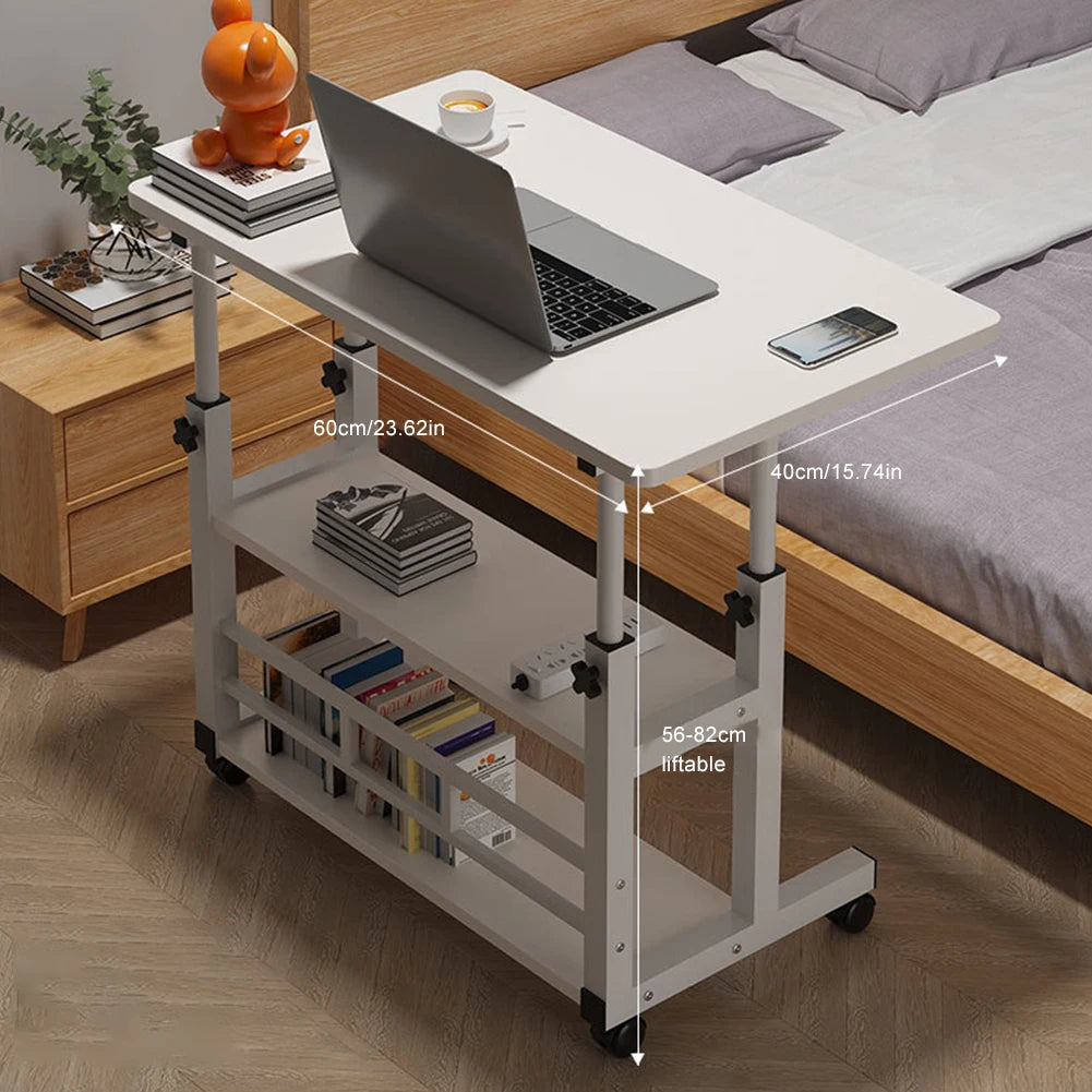 Simple Double-Layer Small Office Desk Adjustable Height Side Mobile Workbenchmobile Laptop Computer Standing Bedside Home Desk