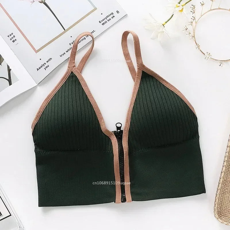 Seamless Sports Bra Women's Tube Top Front Zipper Sexy Crop Tops Beauty Back V-Neck Camisoles Push Up Lingerie Sports Tank Top