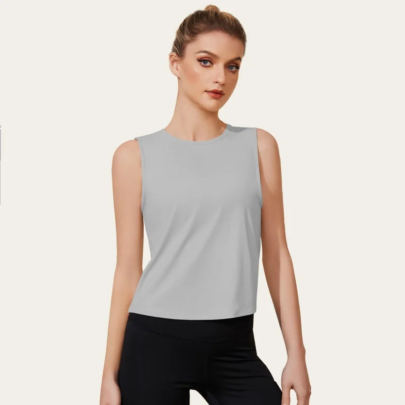 Women Sleeveless Yoga Tops Mesh Quick Dry Breathable Blouse Cover Up Gym Workout Cool T-Shirt Running Short Tank Crop Top