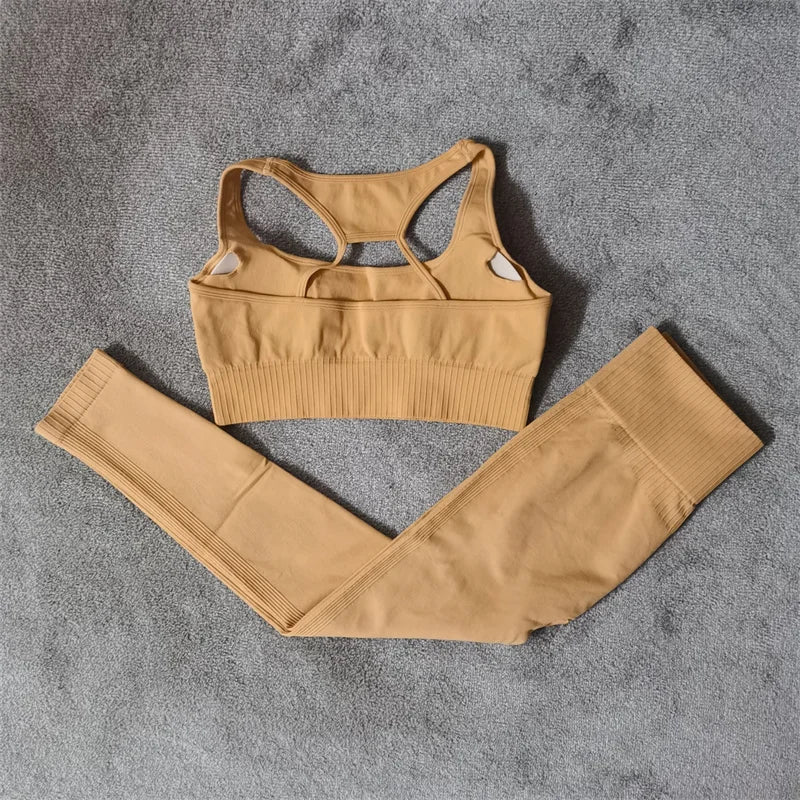 Fitness Yoga Set Seamless Sport Women's Sportswear High Waist Leggings Workout Outfits Two Piece Shorts Sets Womens Gym Clothing