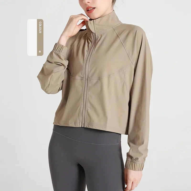 Long Sleeve Yoga Shirt Fitness Workout Sport Tops Gym Clothing Women Exercise Running Quick Dry Zipper Yoga Suit Coat Sportswear
