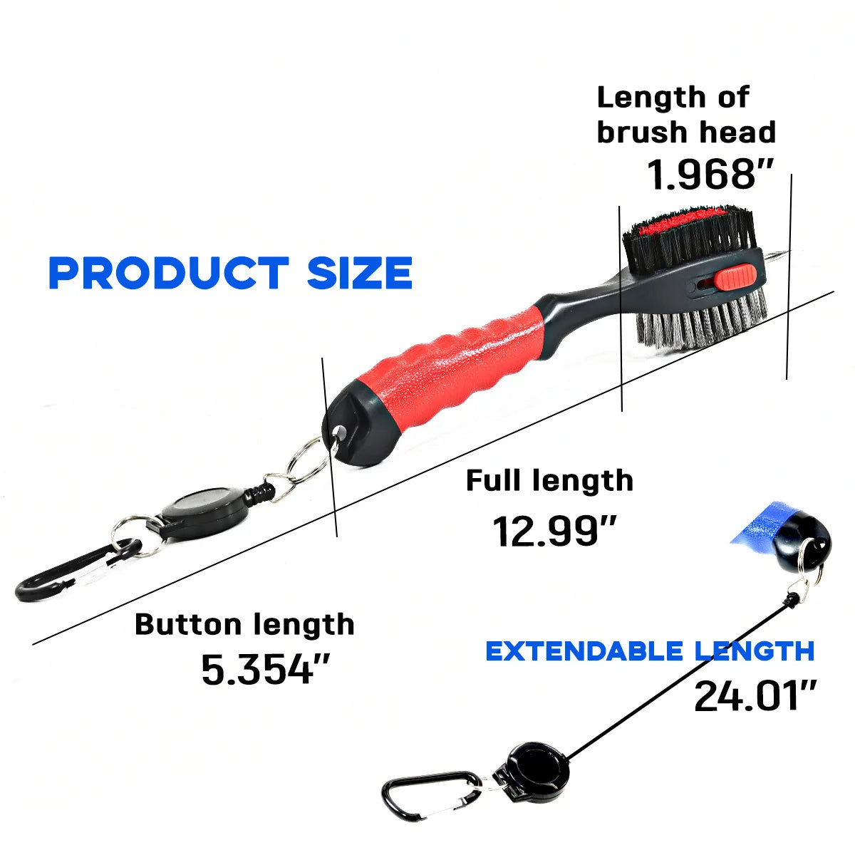 Golf Club Cleaning Brush With Soft Rubber Handle, Retractable Non-Slip Groove Cleaner, Extra-Large Brush Head, Easy To Carry