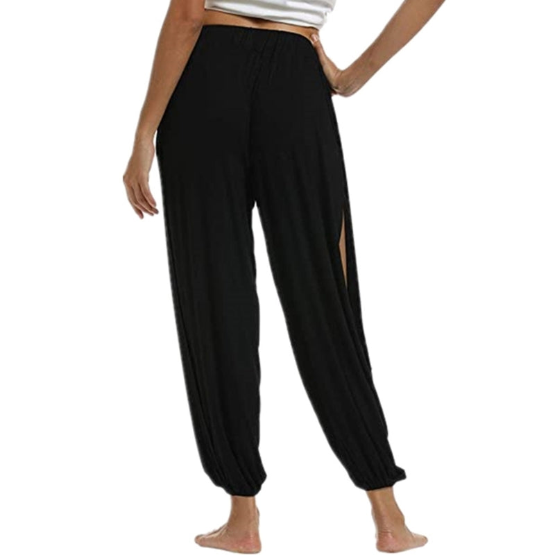 Womens Harem Hippie Pants Yoga Clothing Smocked Waist Palazzo Beach Cover Up Pants Side Split Active Workout Sweatpants