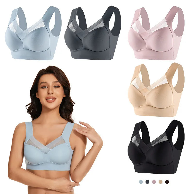 Sports Bras Women Breathable Bra Wireless Sexy U Back Inner Push Up Seamless Stitching Mesh Top Bra Without Bones Frame Bras