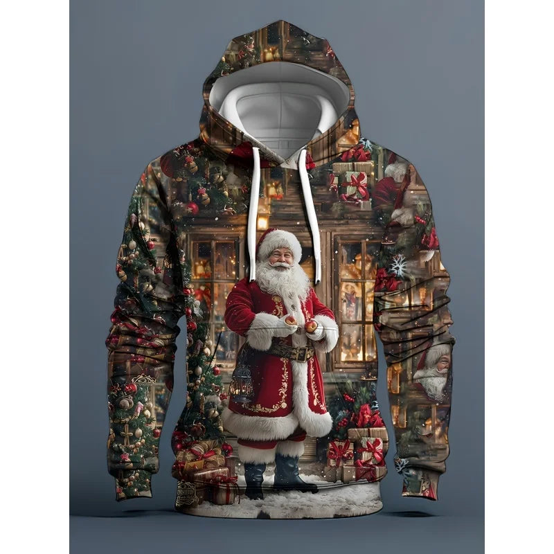 Cartoon Christmas Pattern Hoodie For Men Women Santa Claus Deer 3D Printed Pullovers Casual Hoodies Tops Long Sleeves Sweatshirt