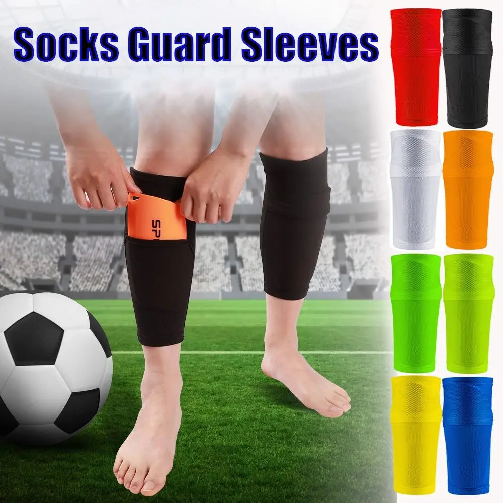 1Pair Soccer Shin Guard Football Crashproof Calf Protector Nylon Leg Sleeves Sock Shin Protector with Pocket Training Protection