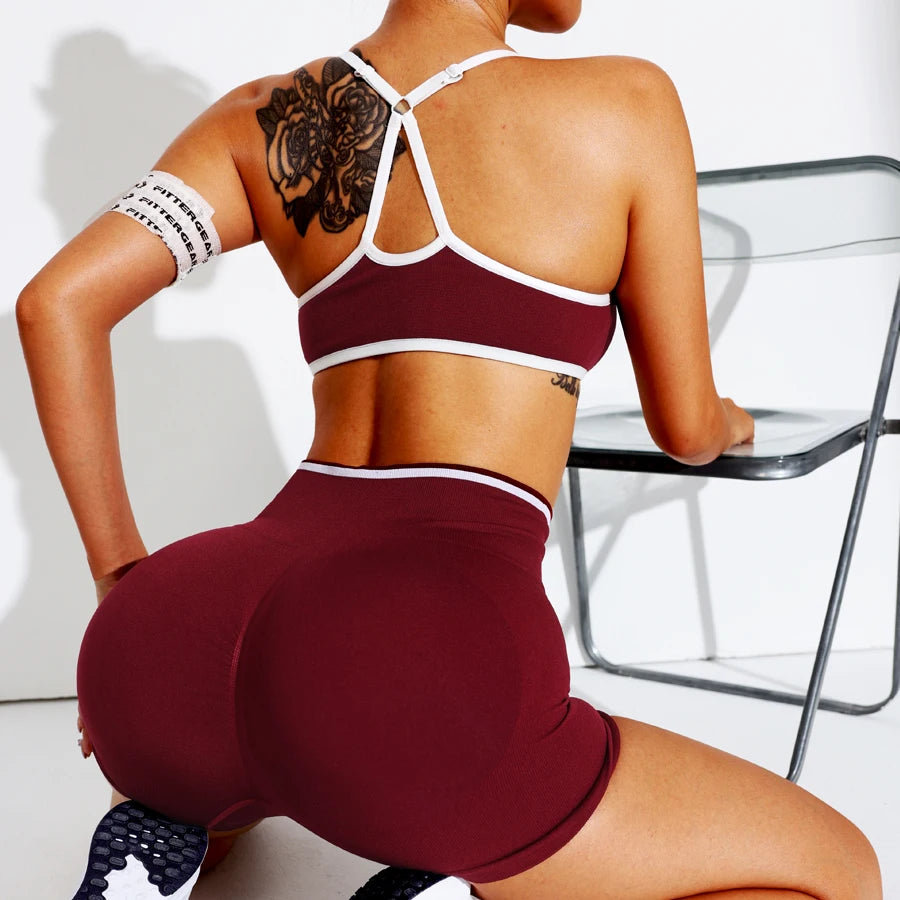 Women Sports Bra Shorts Set Sportswear Woman Gym Yoga Clothes Seamless Workout Shorts Leggings Women's Tracksuit w/Tummy Control