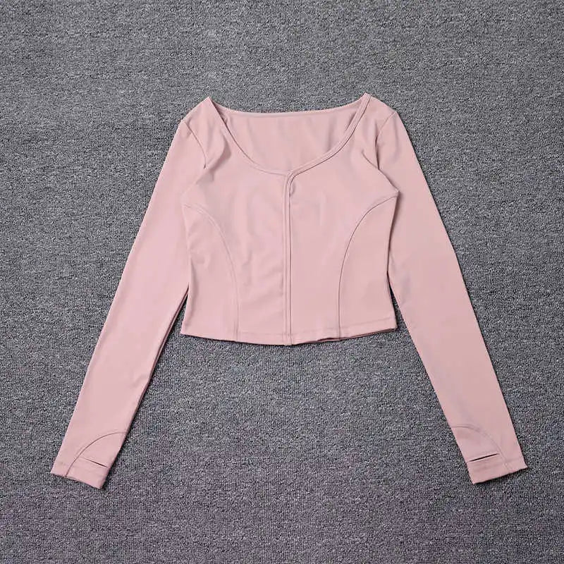 Fitness yoga clothing for women, short-sleeved sportswear with a square neck, autumn 2025, quick-drying, breath, and slimming.