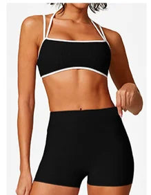 Yoga Set 2 Piece Workout Outfit for Women Sport Bra Shorts Leggings Summer Gym Fitness Clothes Black Brown Gray 2025 Tracksuit