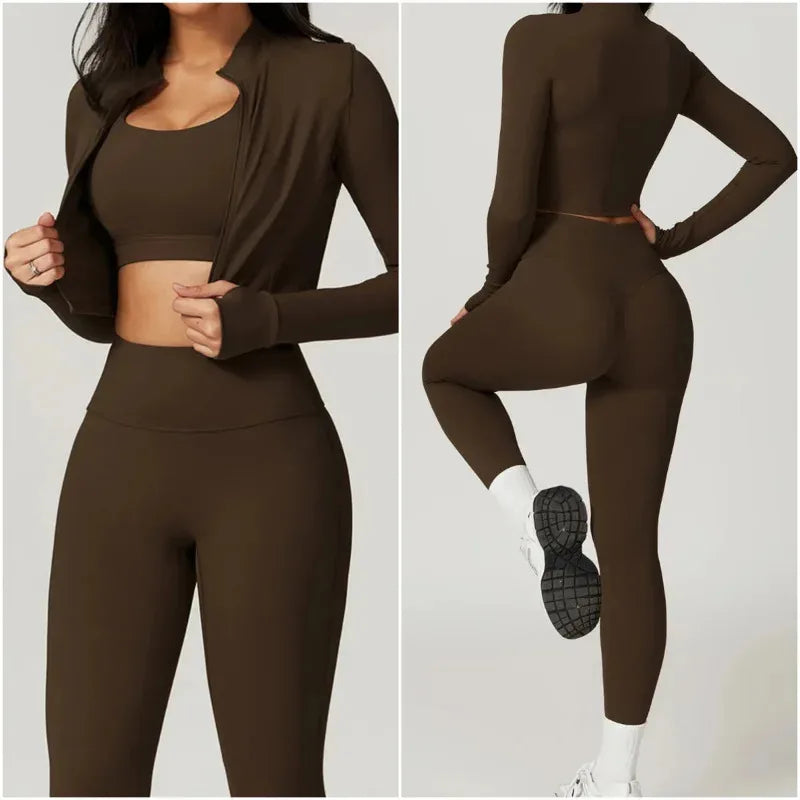 Womens Yoga Outfit Three Pieces Suits Vest Set Exercise Close-Fitting Fitness Wear Running Elastic Workout Tracksuit