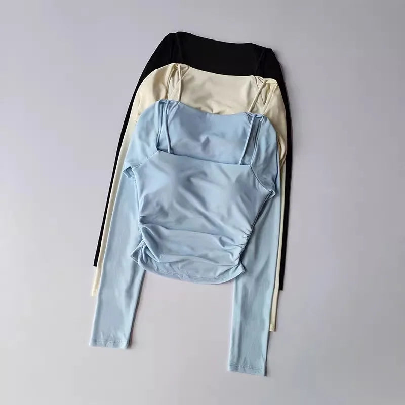 Women's sports yoga suit, mesh fake two-piece yoga sports top fitness suit