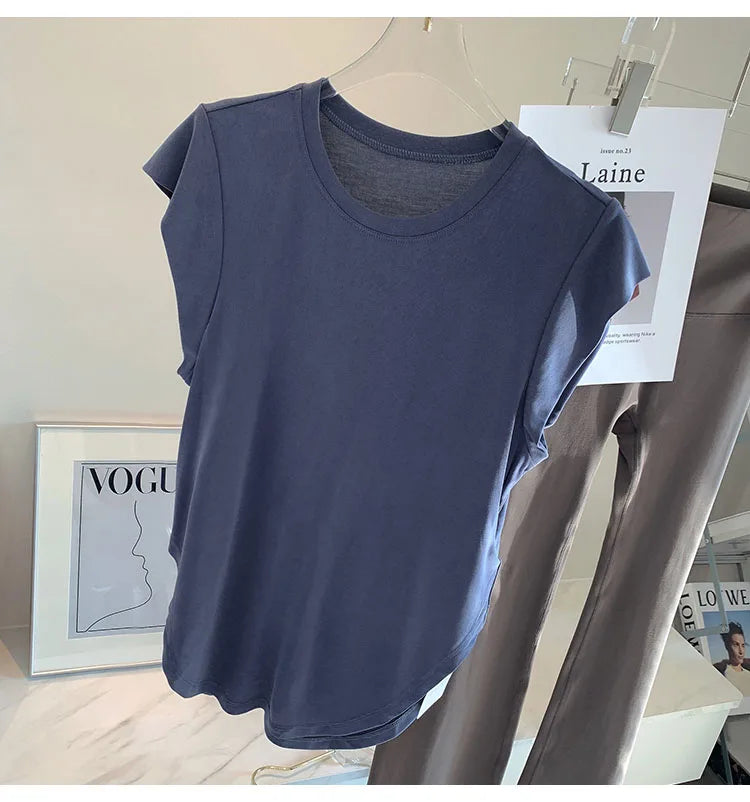 Women Yoga Top Comfortable Fitness T-shirt Short Sleeve Round Neck Breathable Gym Clothes Blouse