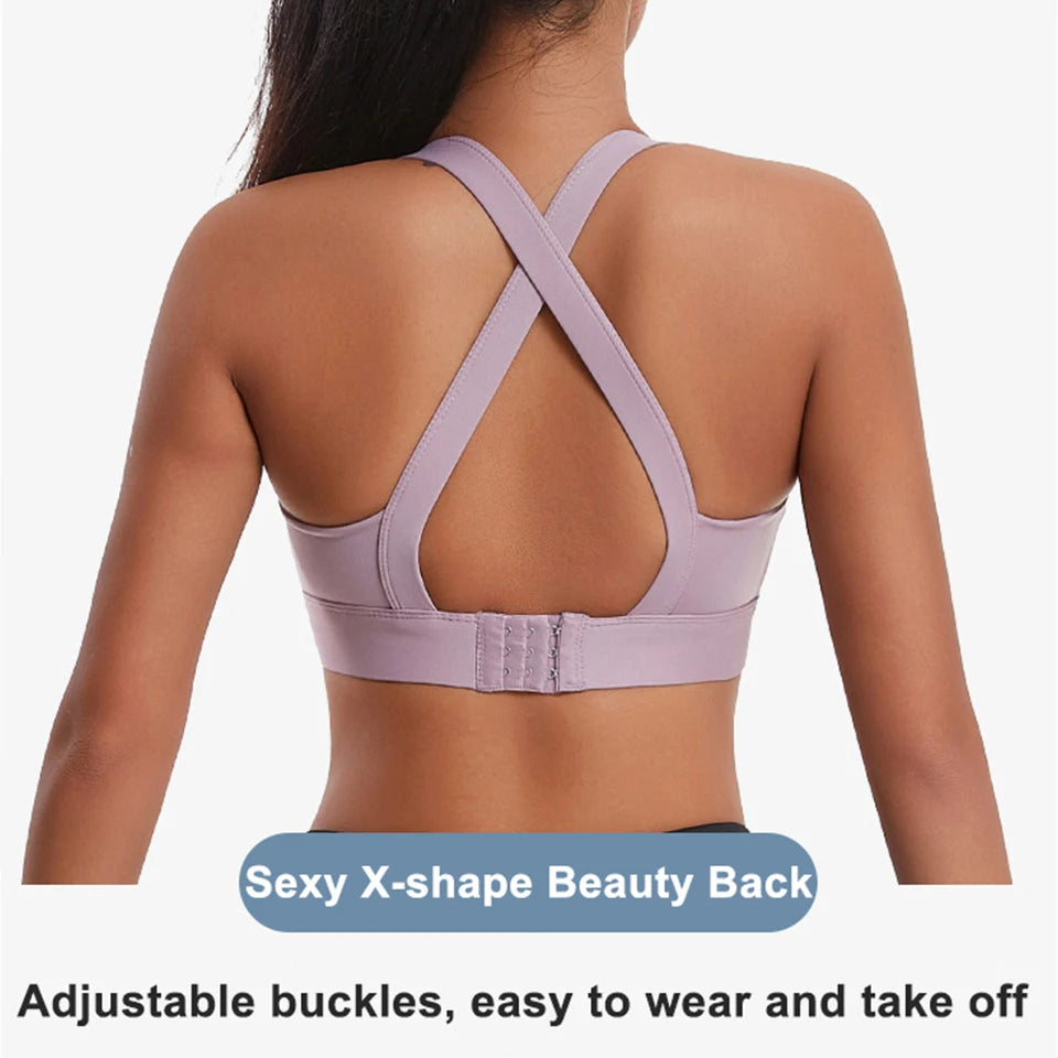 Women High Impact Sports Bra Criss Cross Back Padded Bra Workout Fitness Sports Yoga Bras Shockproof Sport Crop Top Vest